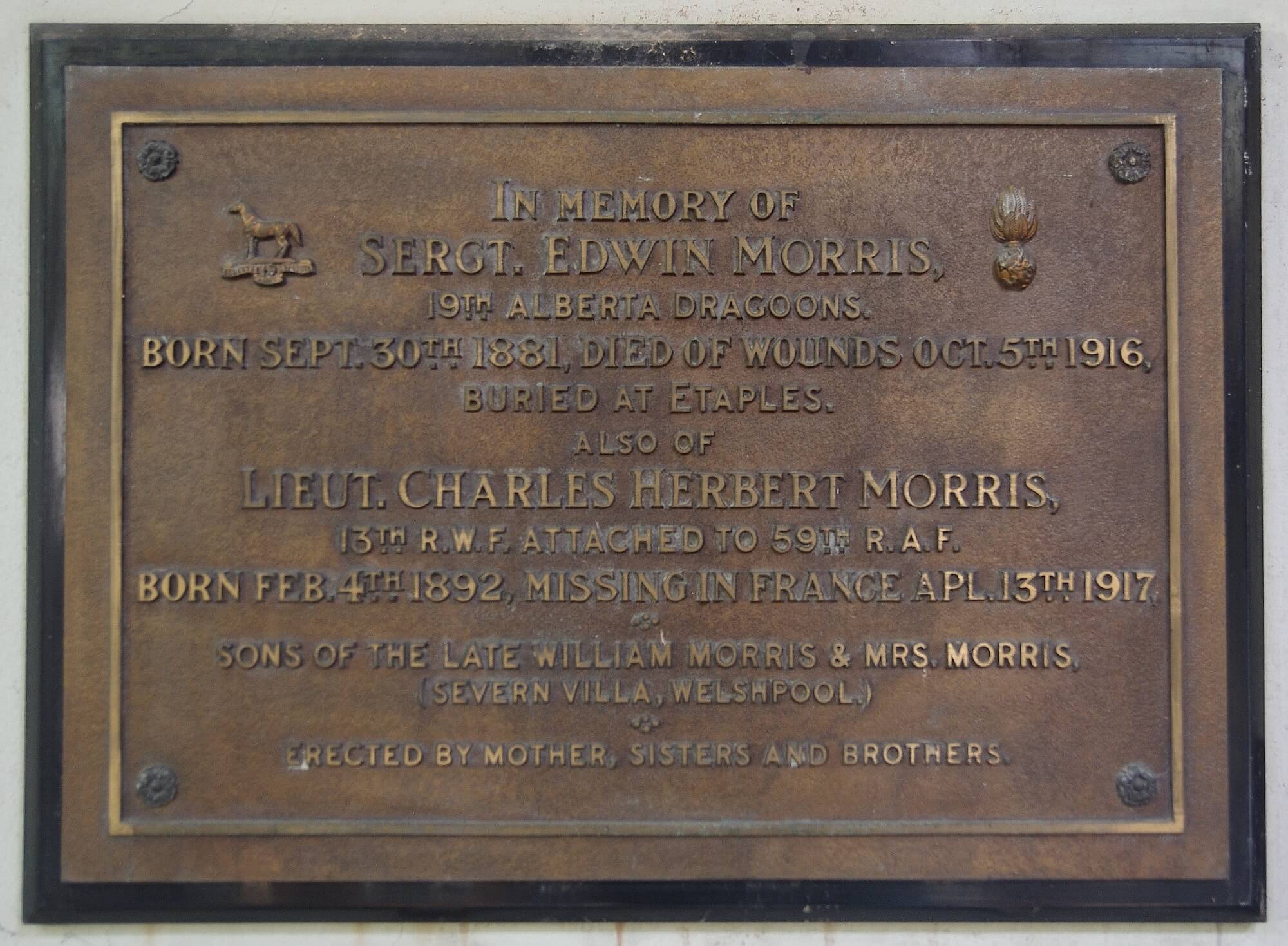Edwin and Charles Morris plaque